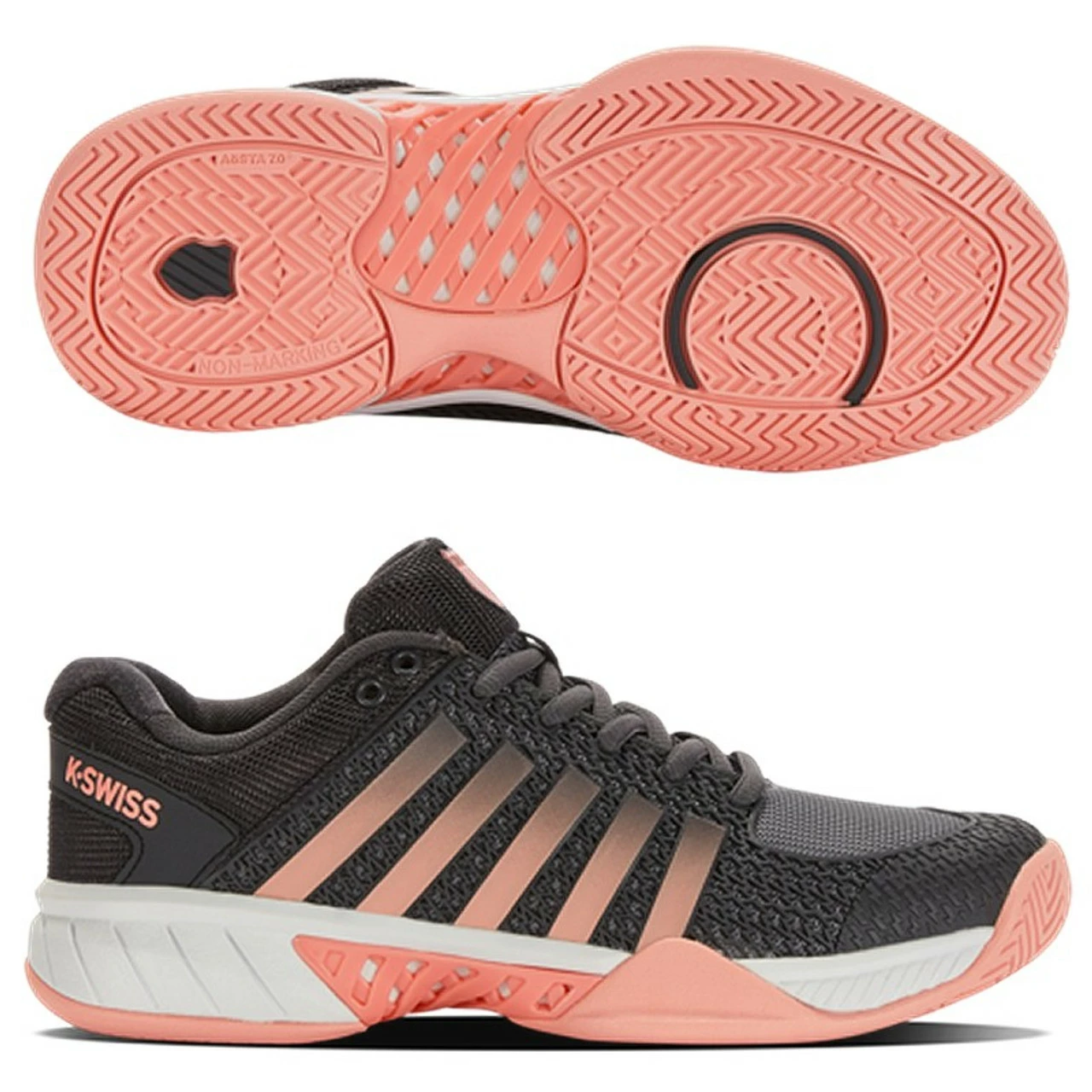 K-Swiss Express Light Pickleball, Women, Ashpalt/Peach 1 K-Swiss Express Light Pickleball, Women, Ashpalt/Peach